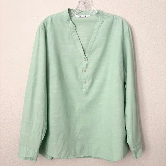 Riders by Lee Womens Mint Green V-Neck Top Roll-Tab Sleeves Large - Picture 3 of 6